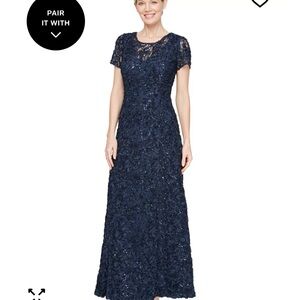 Alex Evenings Navy Lace Maxi Dress